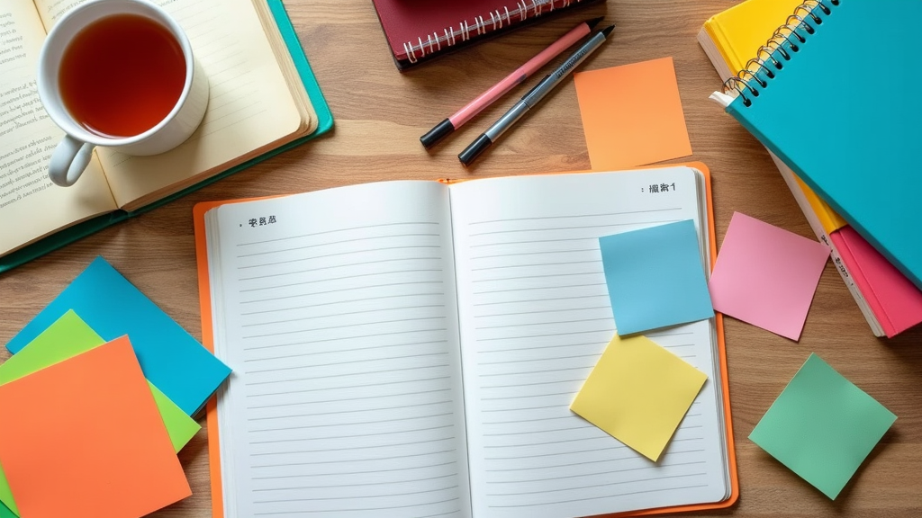 An assortment of language flashcards and beginner textbooks with colorful graphics placed on a tidy study desk.
